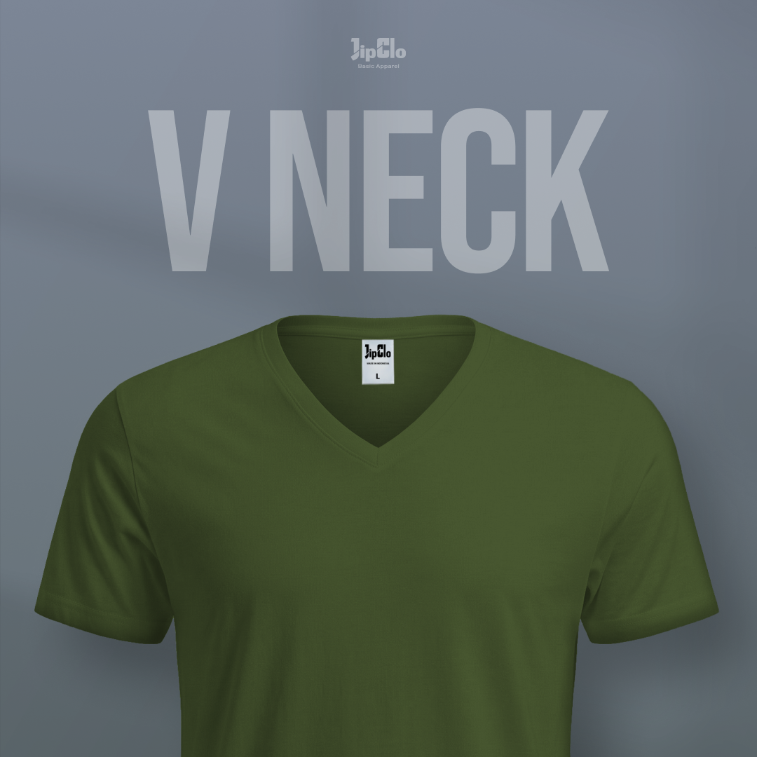 Kaos Polos V-Neck Cotton 30s Hijau Army - Jipclo