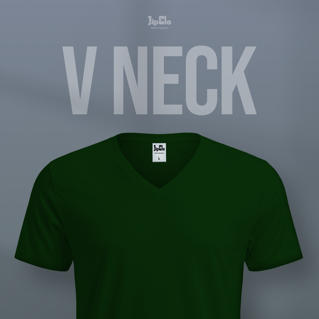 Kaos Polos V-Neck Cotton 30s Hijau Botol - Jipclo