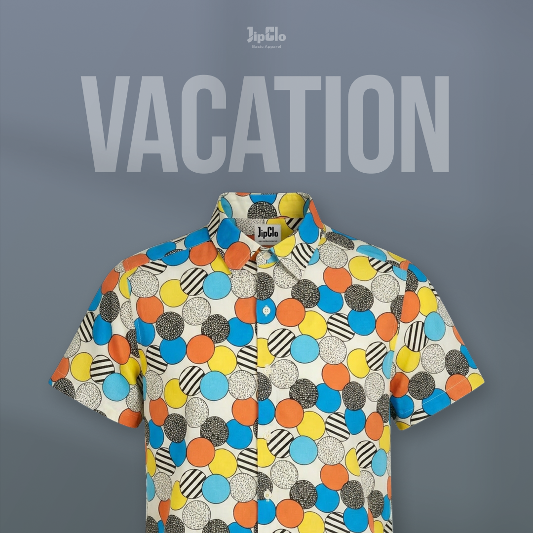 Kemeja Printing Vacation Rayon Woven Balls Cream - Jipclo