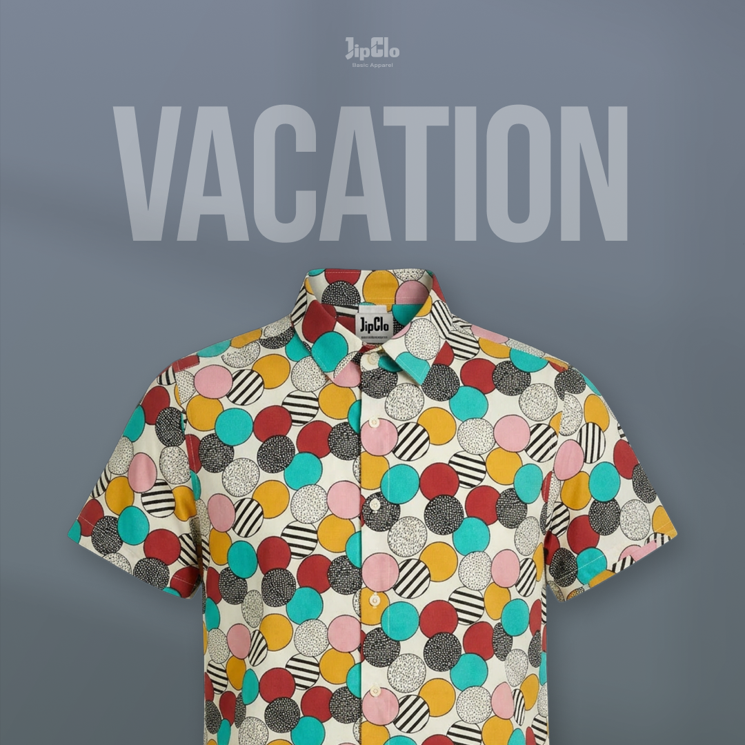 Kemeja Printing Vacation Rayon Woven Balls Cream Light - Jipclo