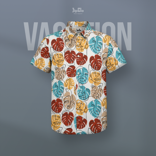 Kemeja Printing Vacation Rayon Woven Picasso Putih - Jipclo