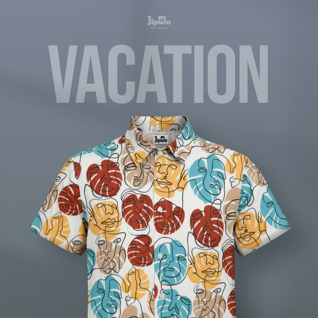 Kemeja Printing Vacation Rayon Woven Picasso Putih - Jipclo