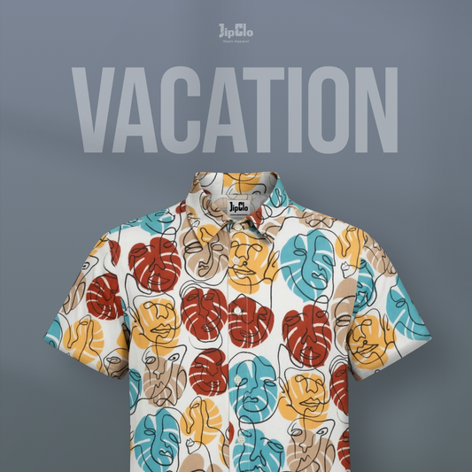 Kemeja Printing Vacation Rayon Woven Picasso Putih - Jipclo