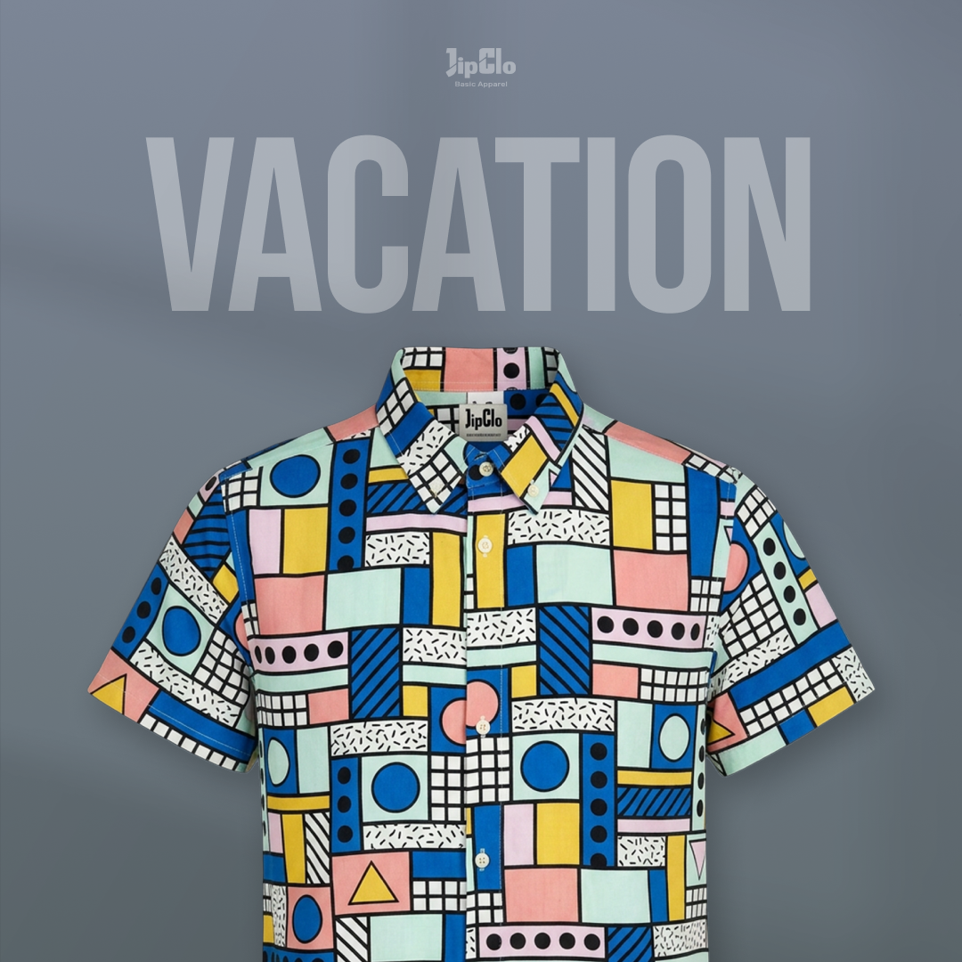 Kemeja Printing Vacation Rayon Woven Tribal Pop Blue - Jipclo