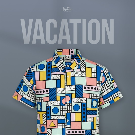 Kemeja Printing Vacation Rayon Woven Tribal Pop Blue - Jipclo